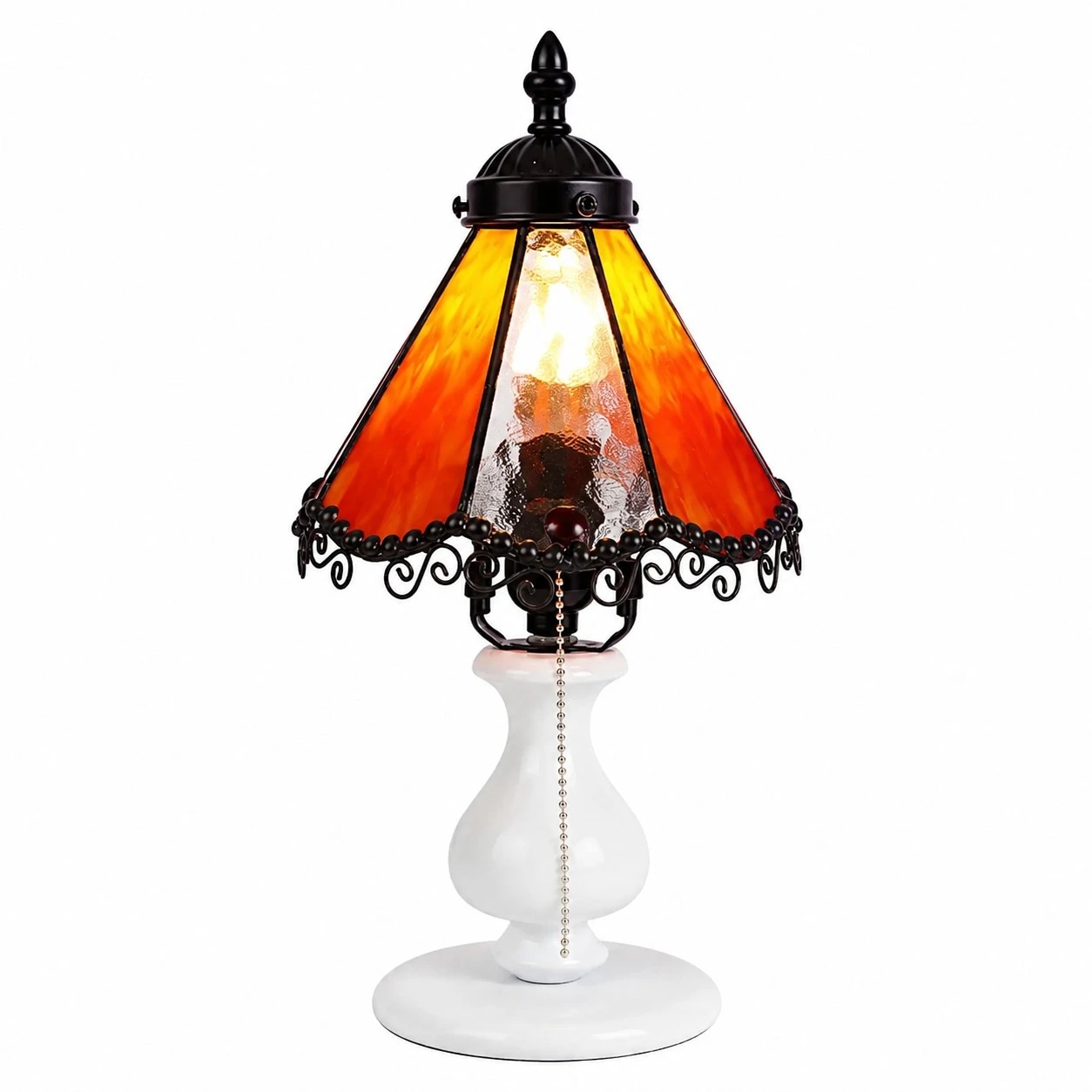 Orange vintage stained glass table lamp