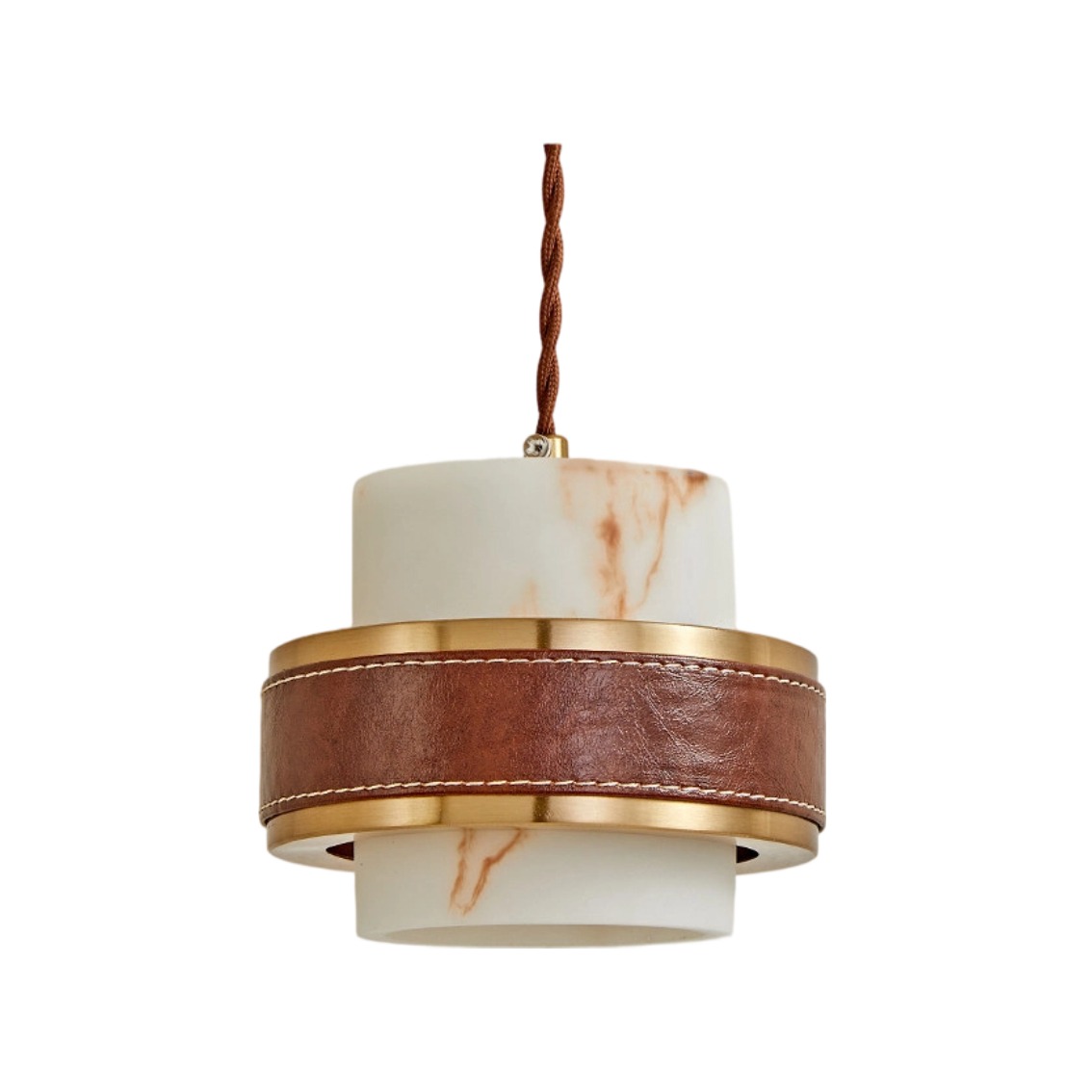 Style A aged brass finish leather pendant light