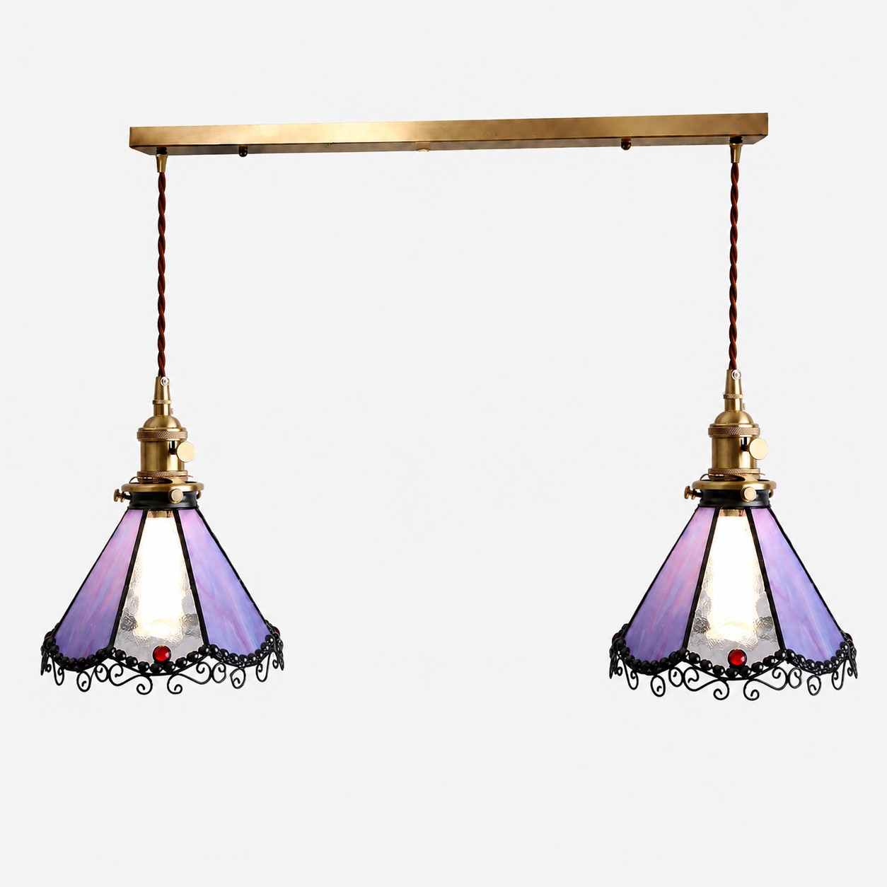 Purple / Antique Brass / 2-Light Linear Pendant