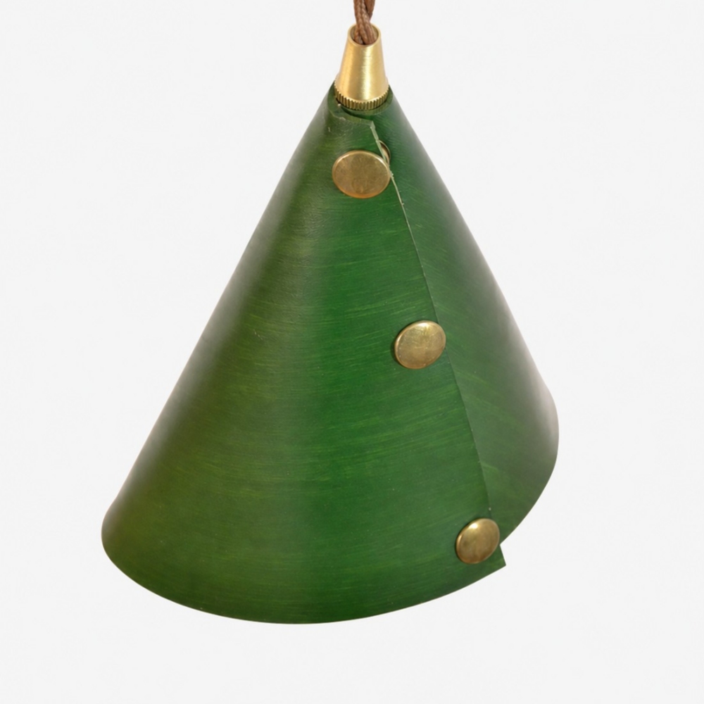 Green leather cone shade detail