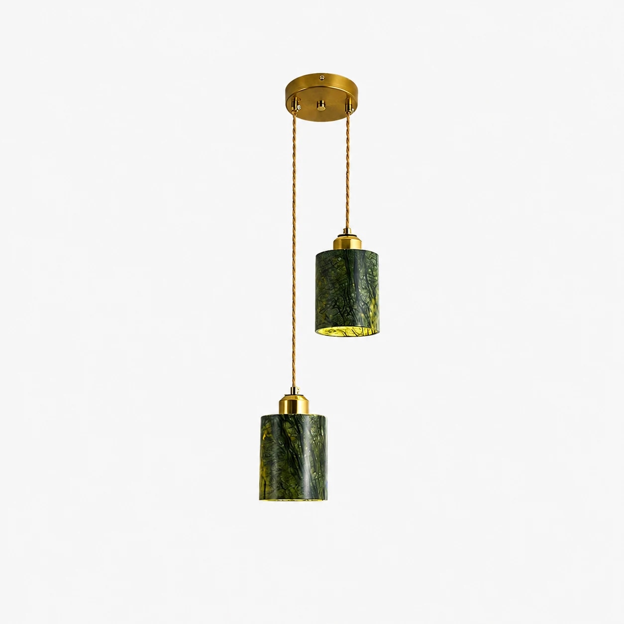 2 Heads green jade pendant lamp in 3.9 inch / 10 cm size