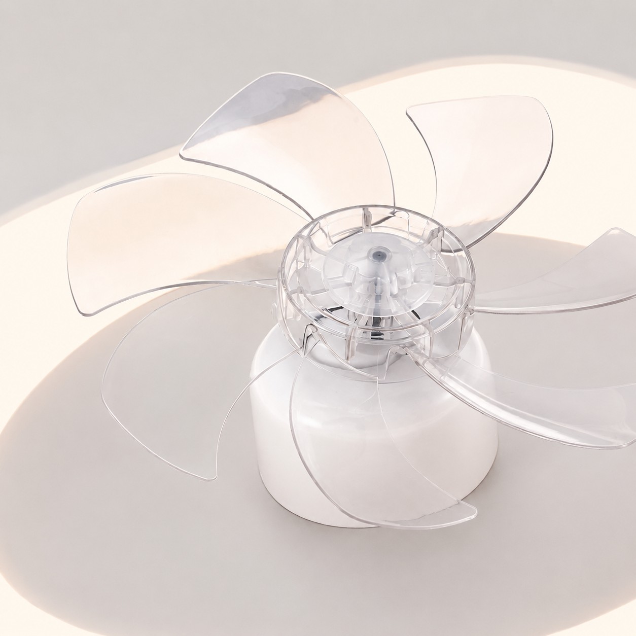 Transparent fan blade detail on modern acrylic ceiling fan light