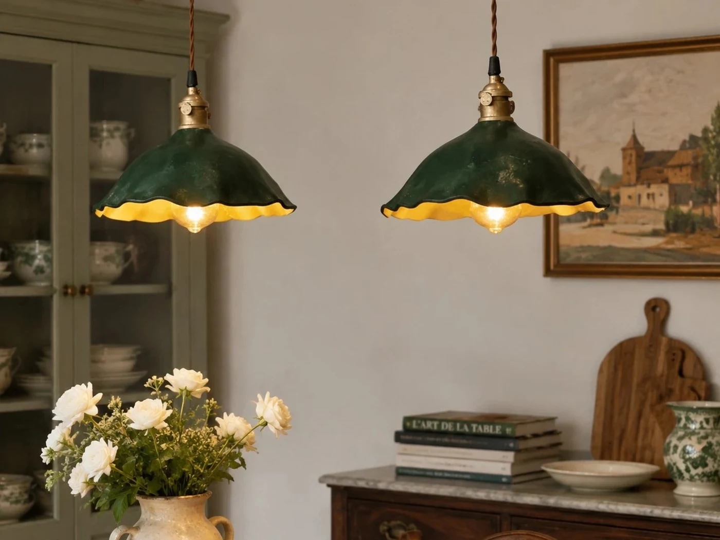 Leather dome pendant lamp in a warm dining room scene