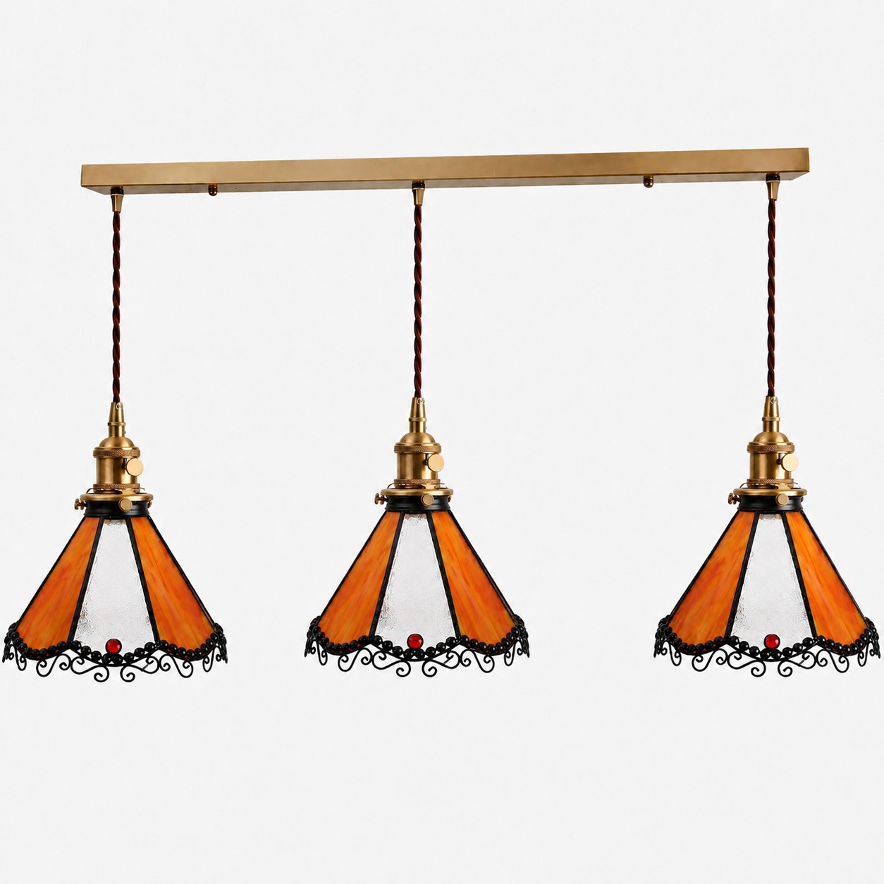 Orange / Antique Brass / 3-Light Linear Pendant