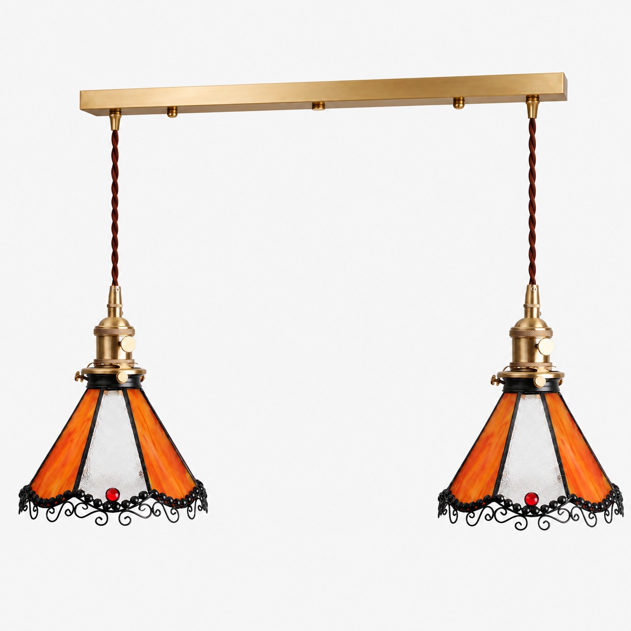 Orange / Antique Brass / 2-Light Linear Pendant