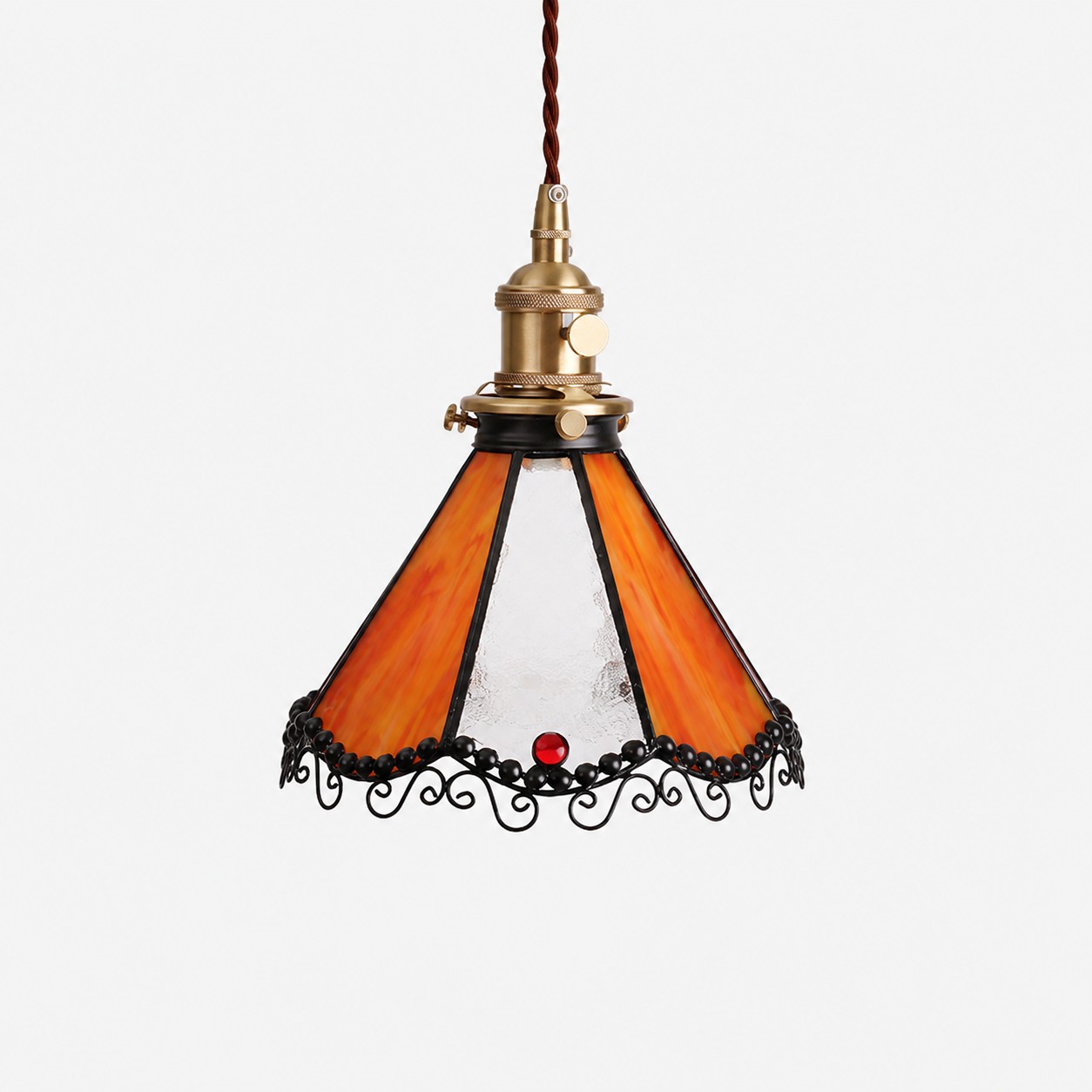 Orange / Antique Brass / Single Pendant