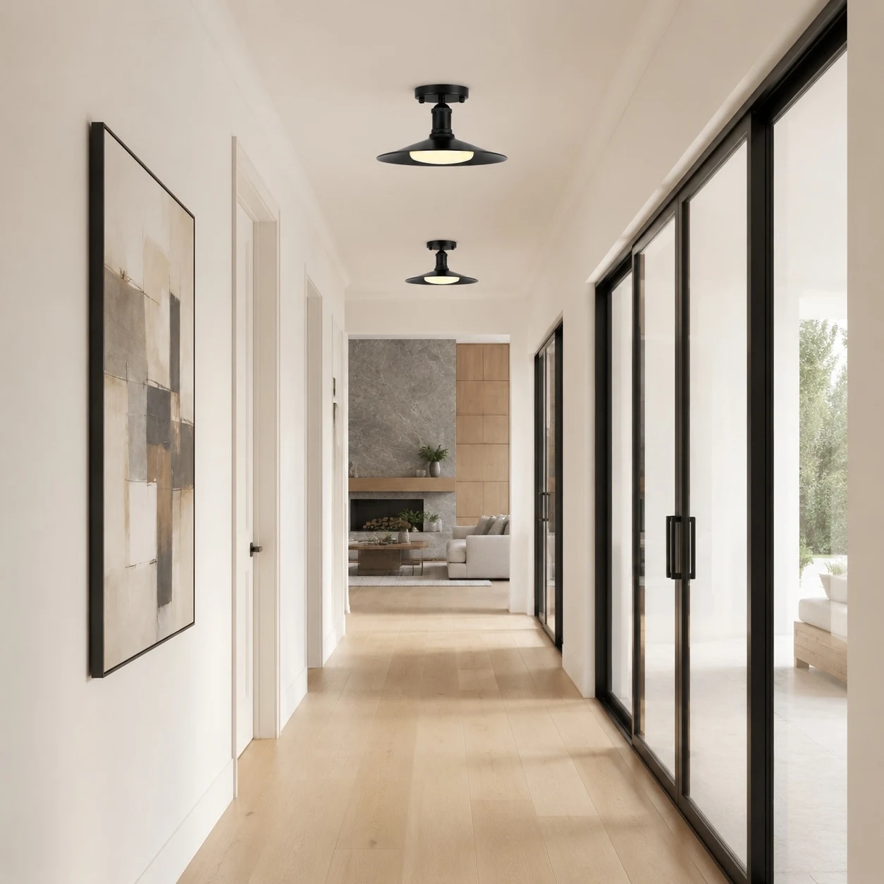 Leviaxa black outdoor light in a courtyard setting