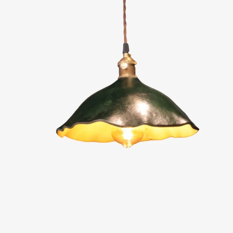 Green leather pendant lamp in 28 cm size
