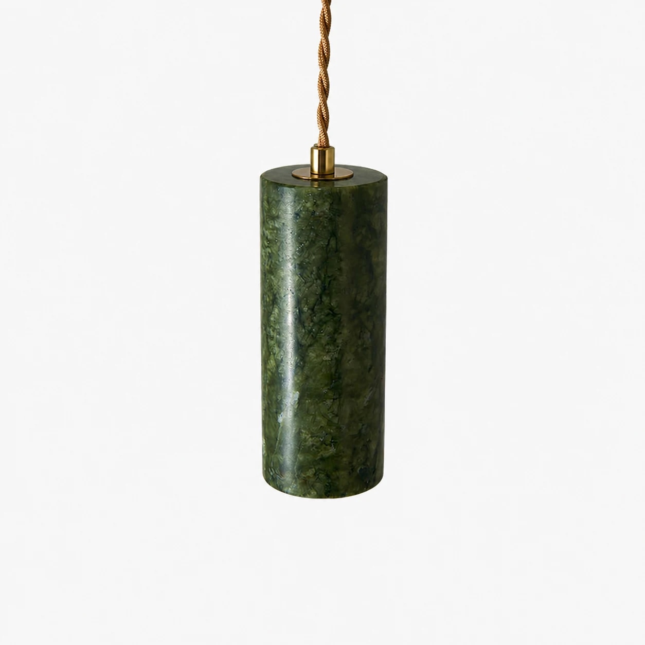 Green jade cylinder shade with brass tone top hardware