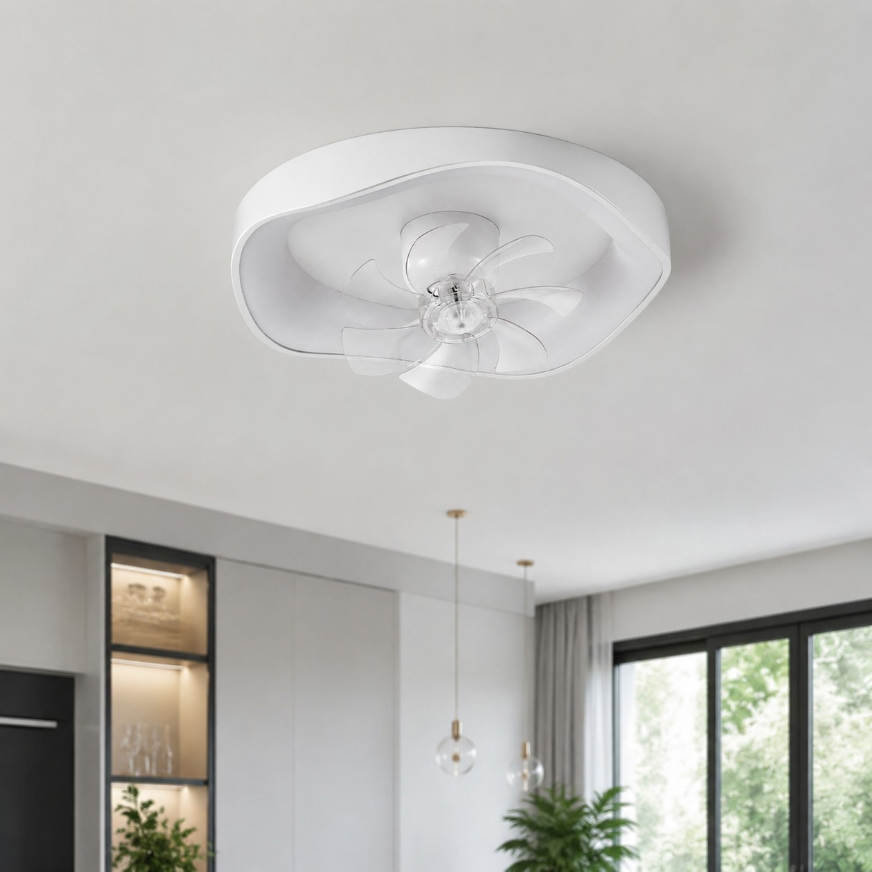 Modern ceiling fan light room scene