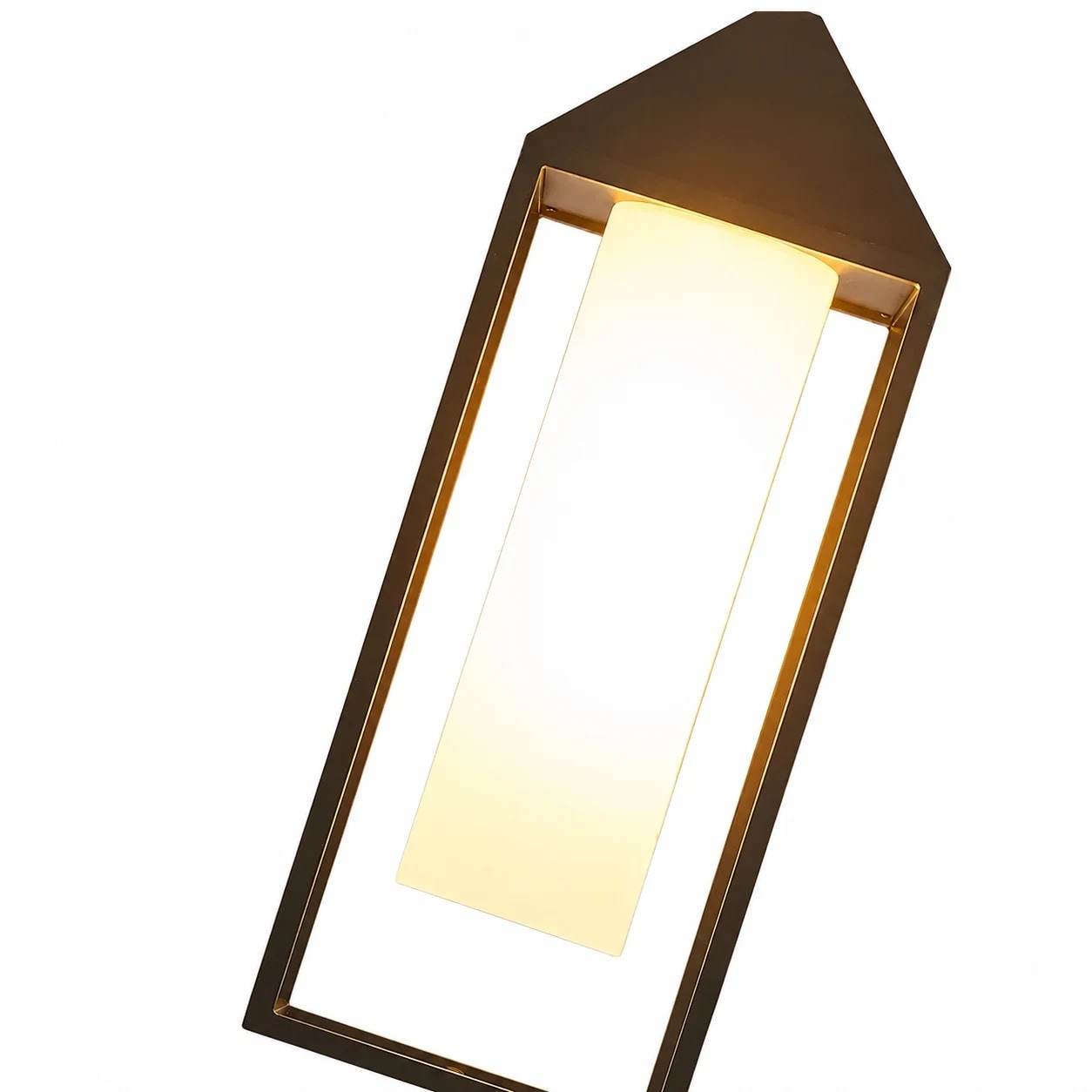 Angled black frame and white glass diffuser detail
