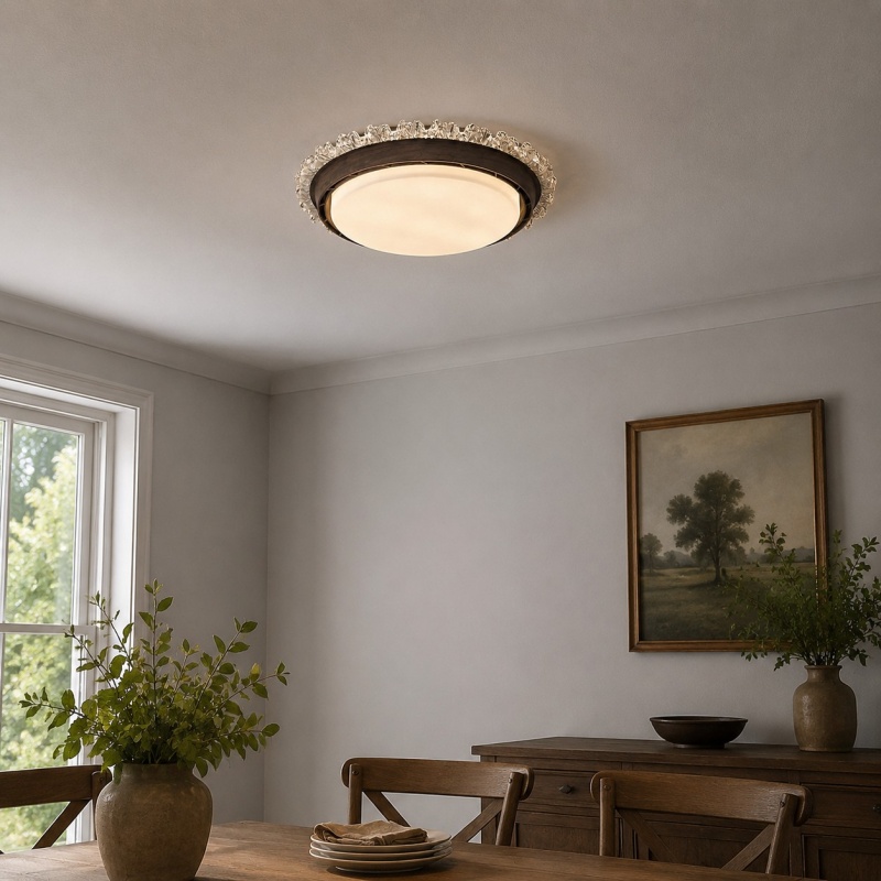 Round LED ceiling light installed in a calm dining room