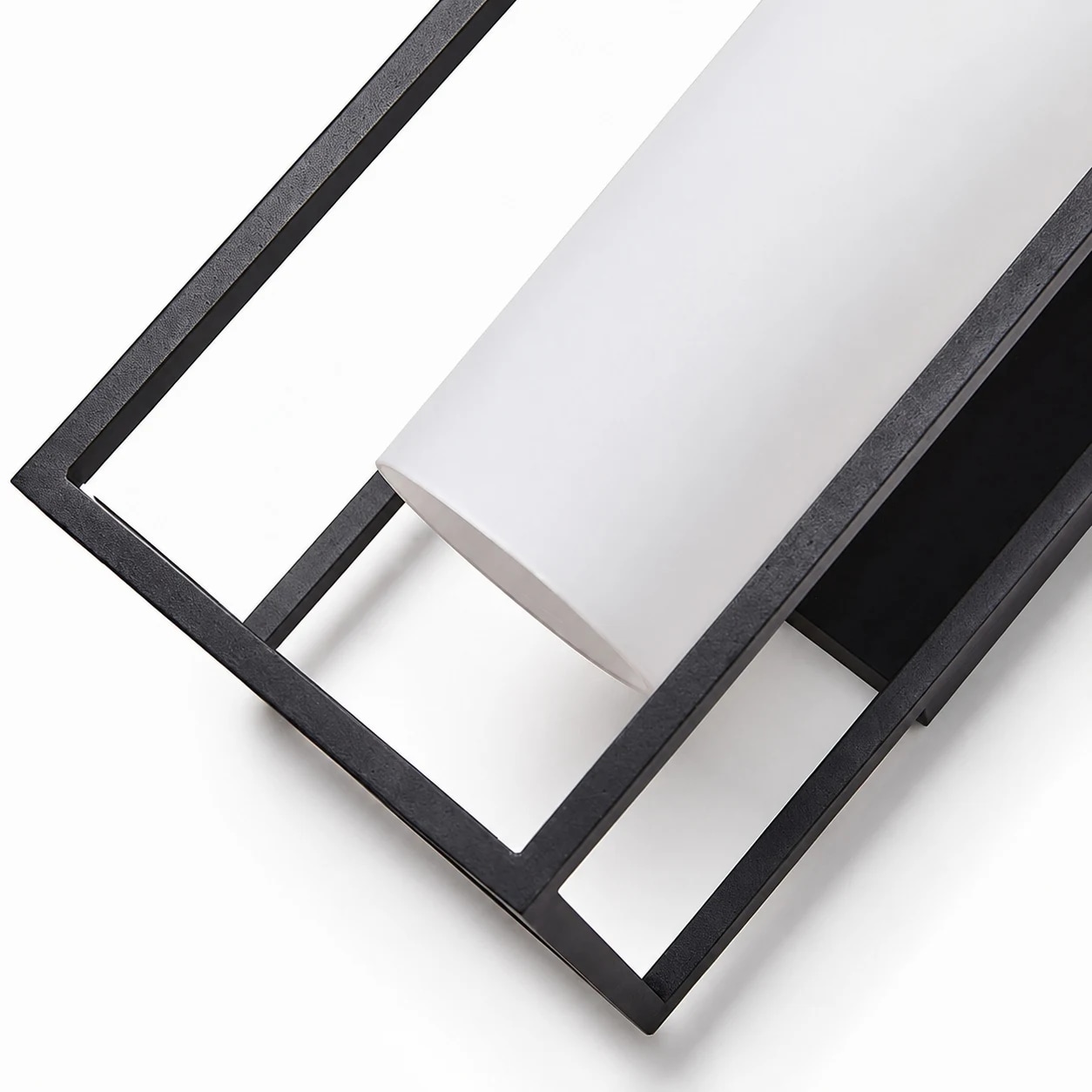 Black metal frame and white glass shade detail