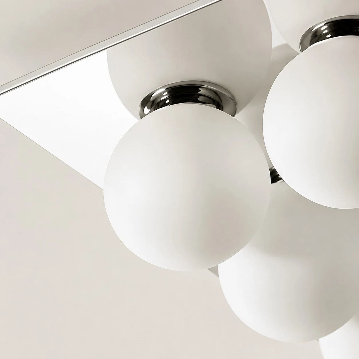 Close view of the chrome canopy and frosted glass globe