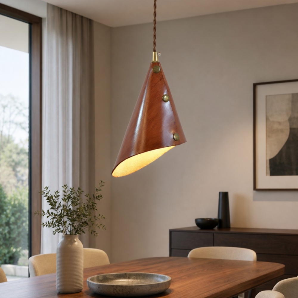 Red pendant in dining room