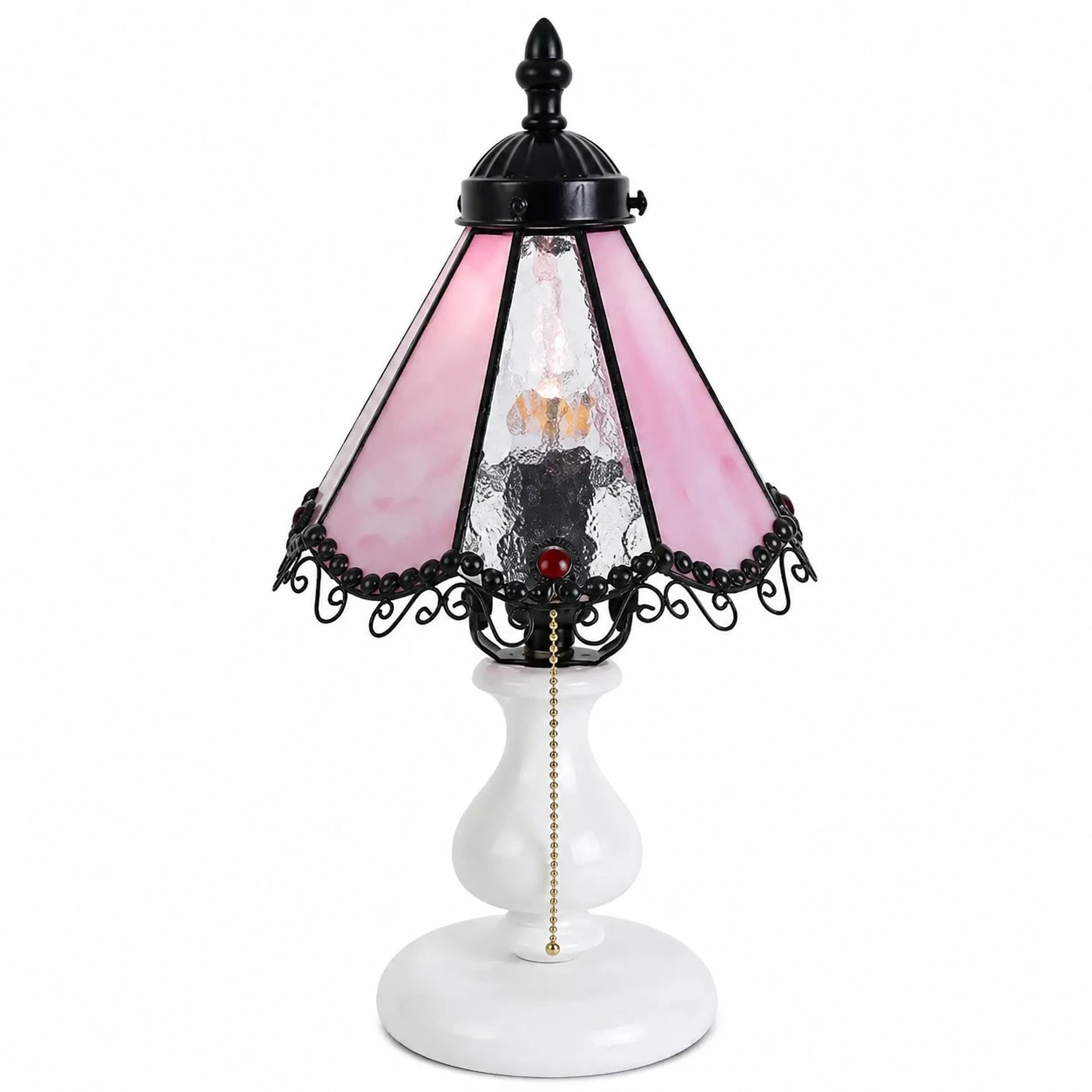 Cherry Blossom Pink vintage stained glass table lamp