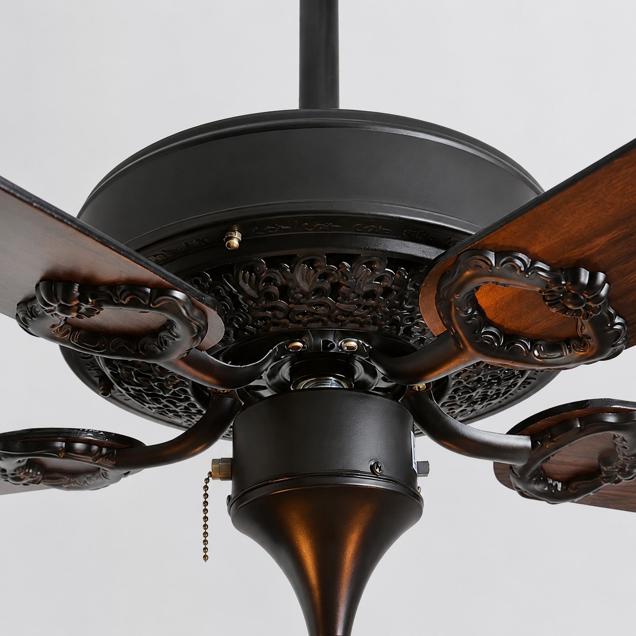Konoha and Banana Leaf Wooden Ceiling Fan Light material detail
