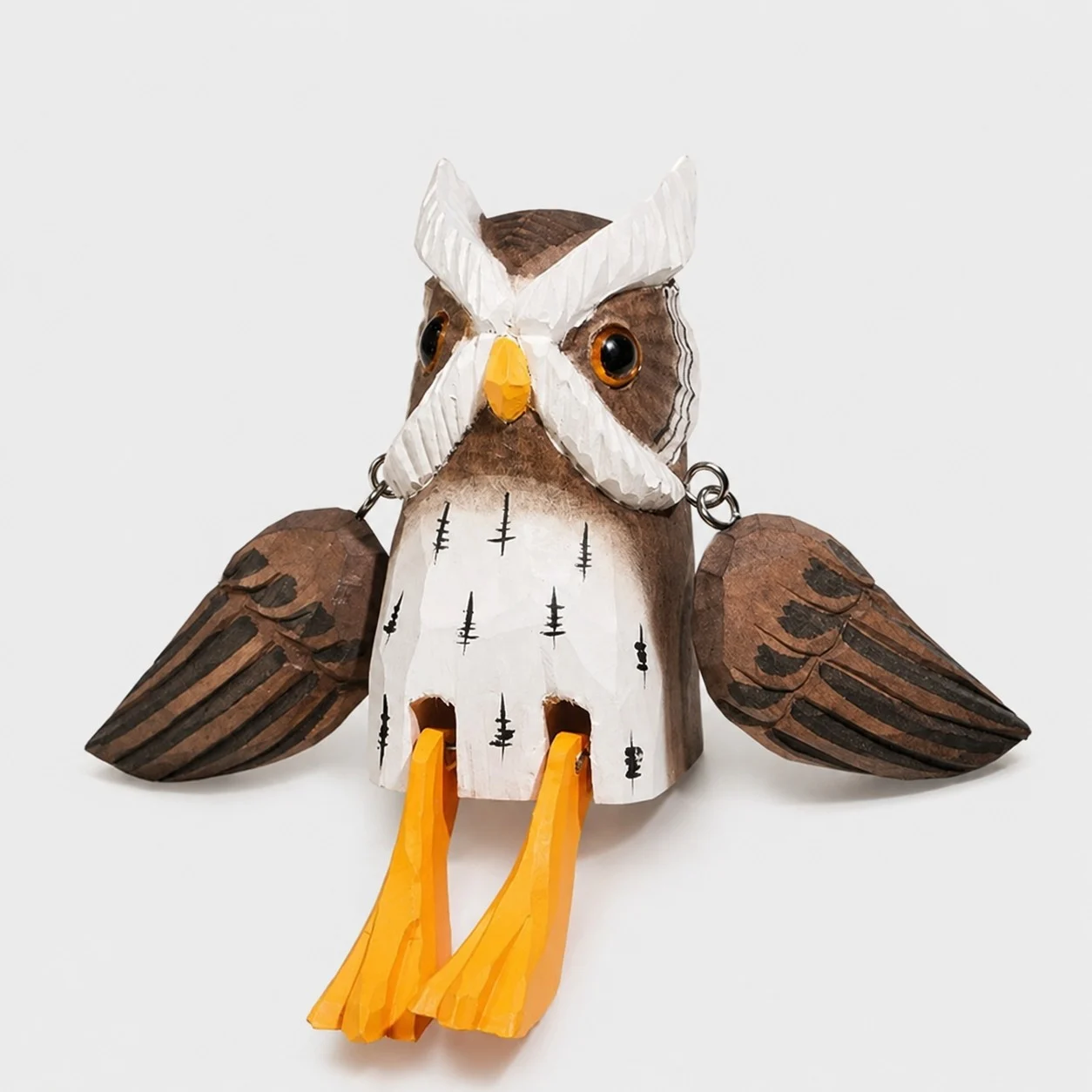 Ornement hibou en bois sculpté à la main, à pattes pendantes