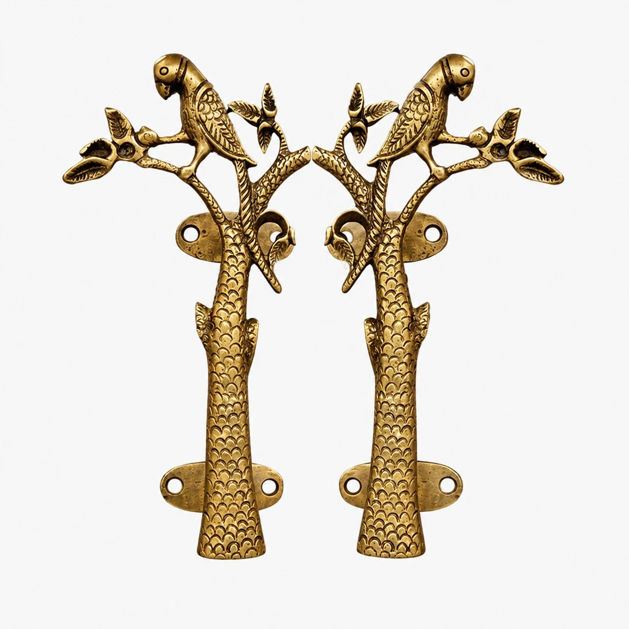 Handcrafted Brass Animal Door Handles - Branch Parrot Antique Brass standard
