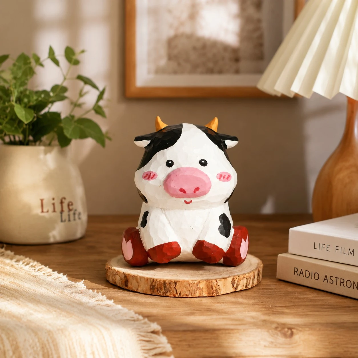 Scène de figurines d'animaux en bois sculptées à la main