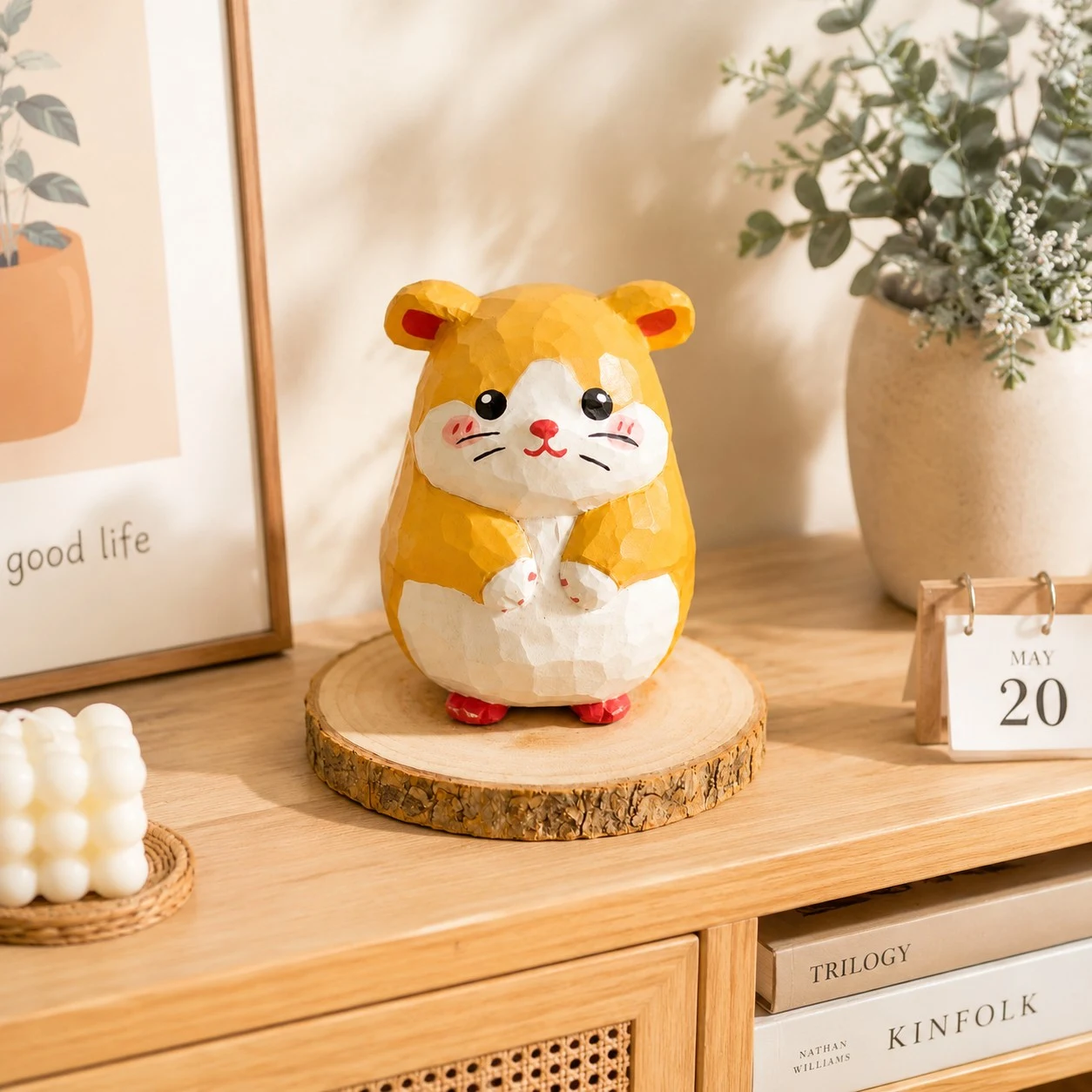 Scène de figurines d'animaux en bois sculptées à la main