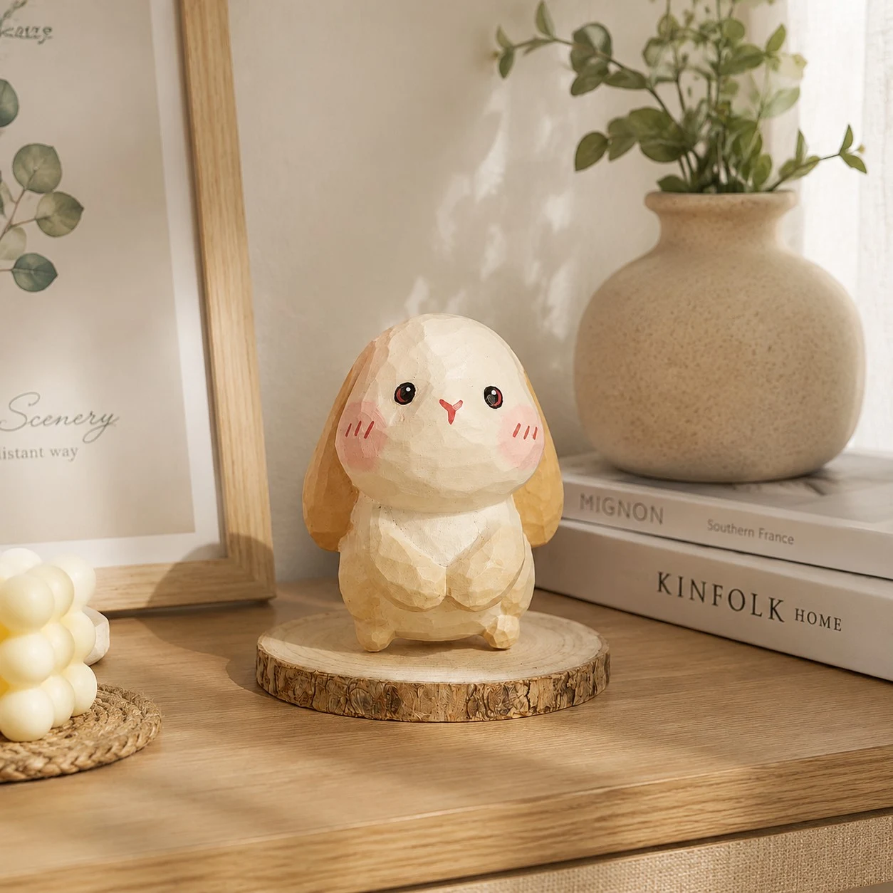 Scène de figurines d'animaux en bois sculptées à la main