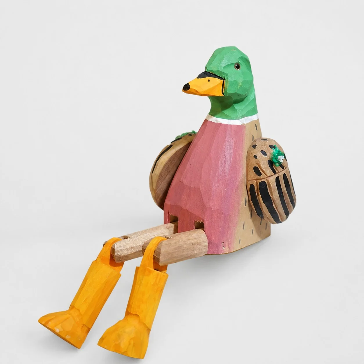 Ornement de canard à tête verte en bois sculpté à la main