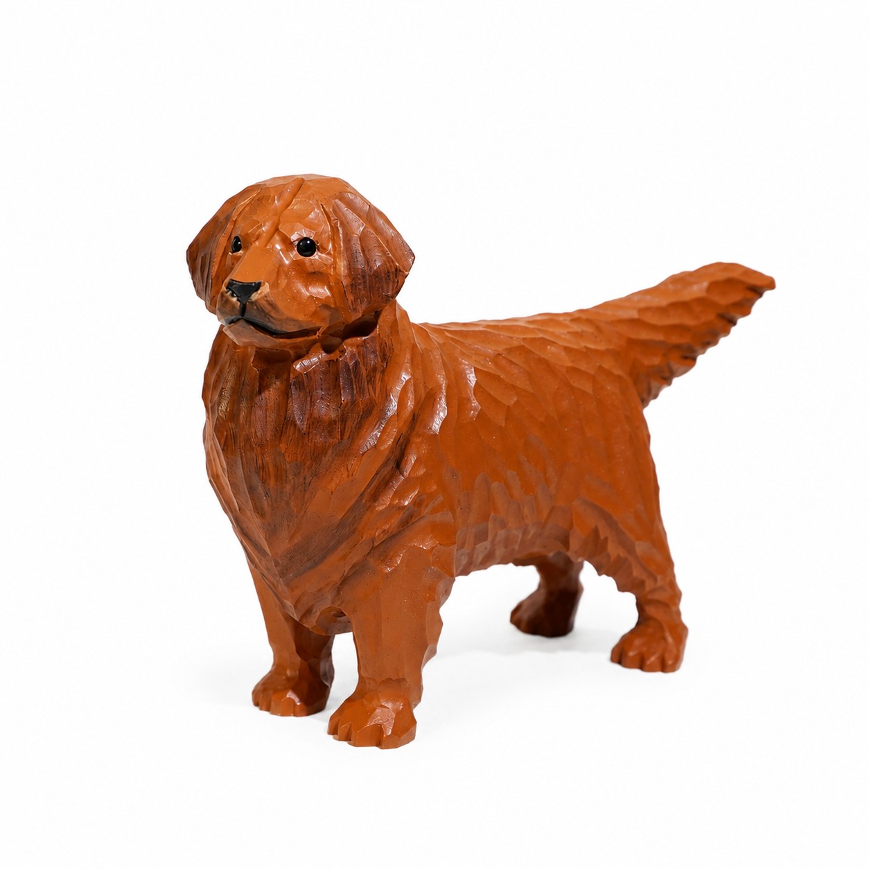 Décoration de bureau golden retriever en bois brun chaud, vue complète