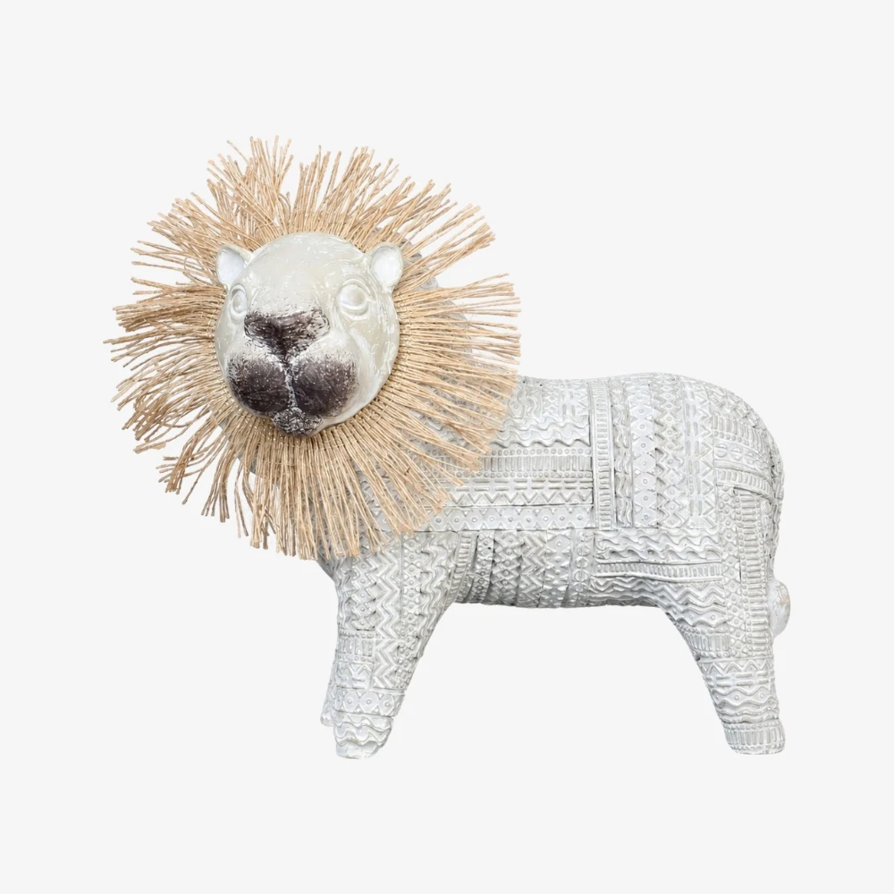 Lion ornemental en résine fait main de style lion avec crinière tissée