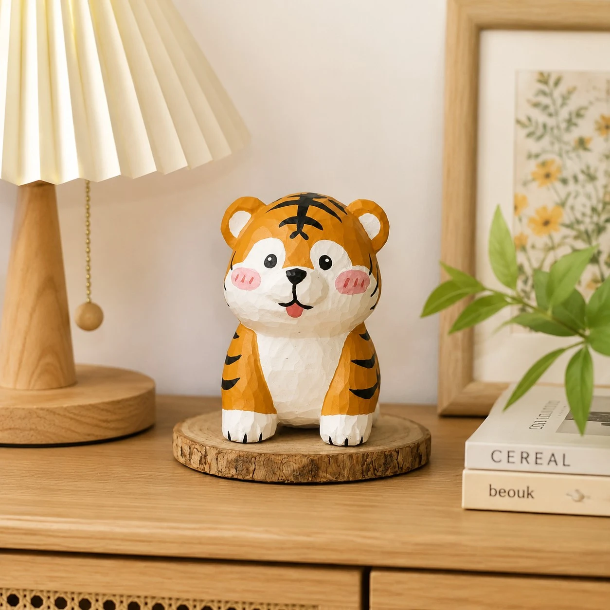 Scène de figurines d'animaux en bois sculptées à la main