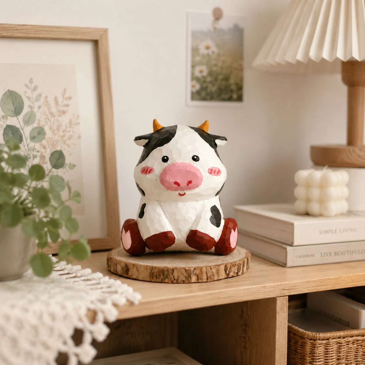 Scène de figurines d'animaux en bois sculptées à la main