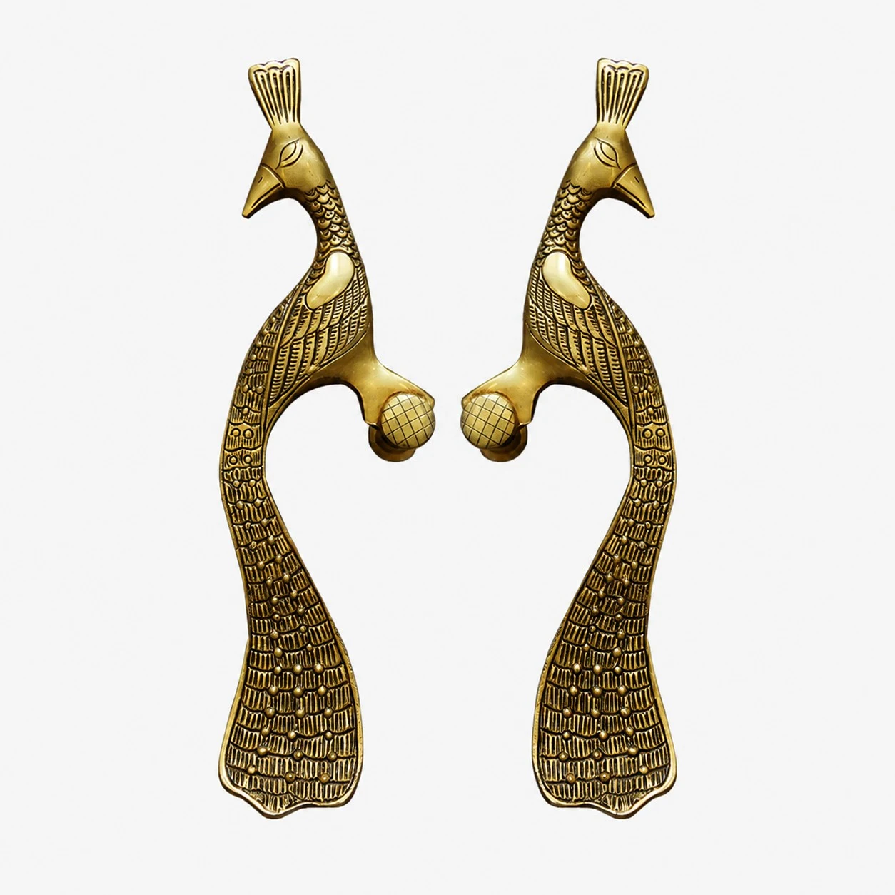 Handcrafted Brass Animal Door Handles - Peacock Antique Brass large