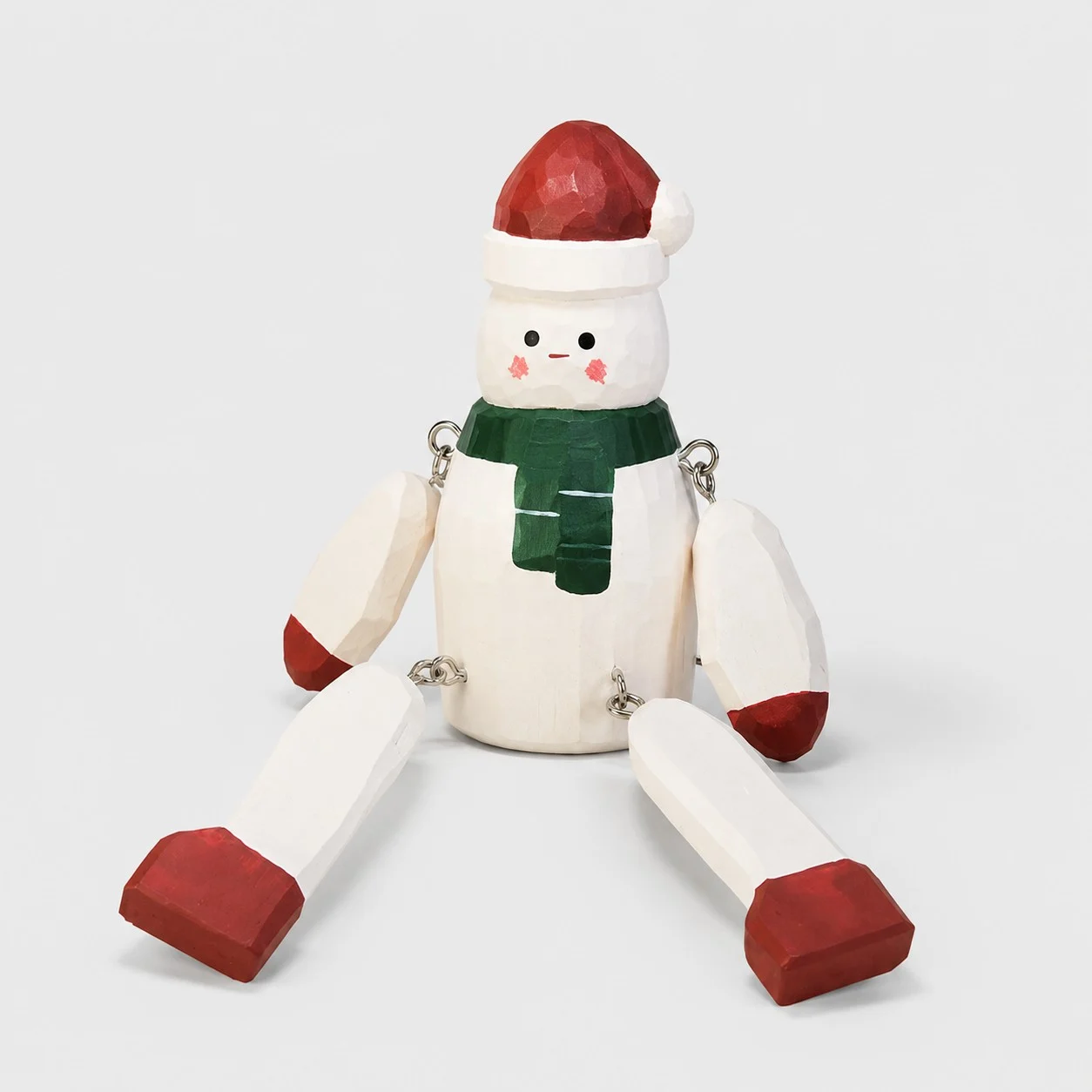 Ornement bonhomme de neige gris en bois sculpté à la main