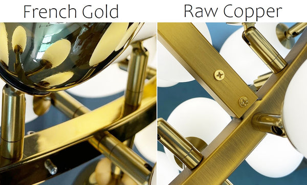 Luminate Living - Zygote High-quality white glass cluster chandelier. Organic-inspired design paired with luxury materials. Perfect for dining rooms, living areas, entrance halls, hotel areas, restaurants, etc. White glass clusters with base frame in French gold color or Raw copper.