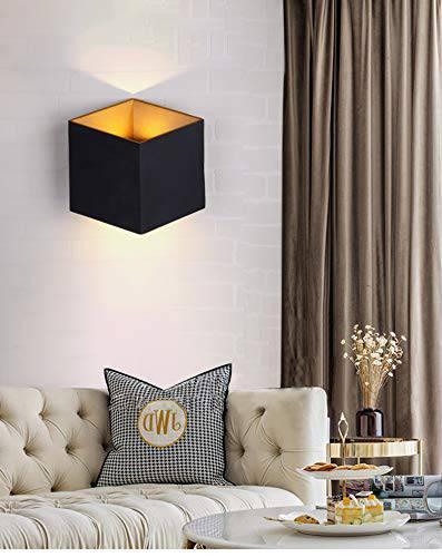 6W Led Wall Sconces Light Black Gold Cube Up Down Surface Mounted Outdoor Lamp Up & Down (Warm White)