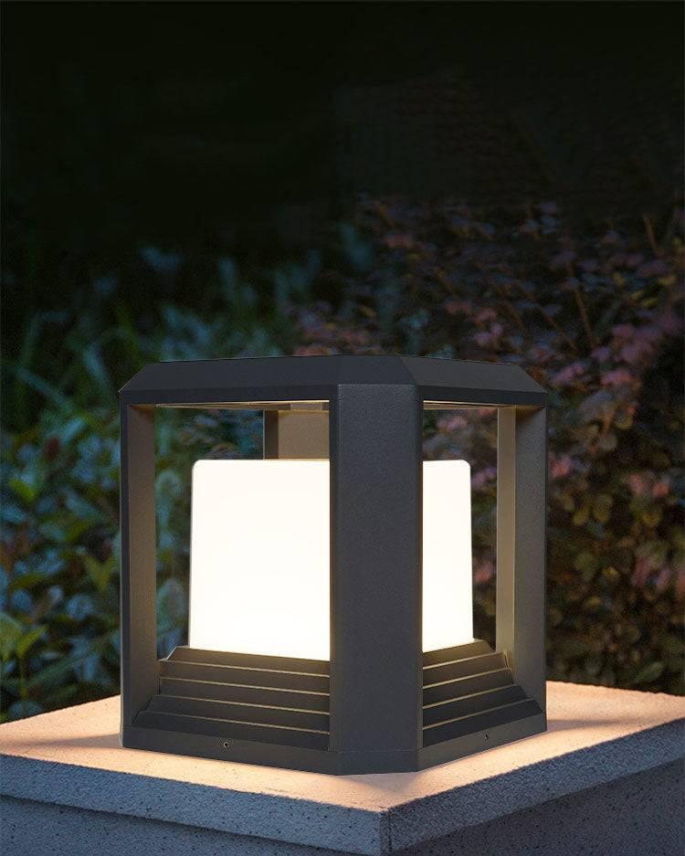 Square Pillar Light Gate Lamp Metal Acrylic E27 Lantern Post (Color : Black)