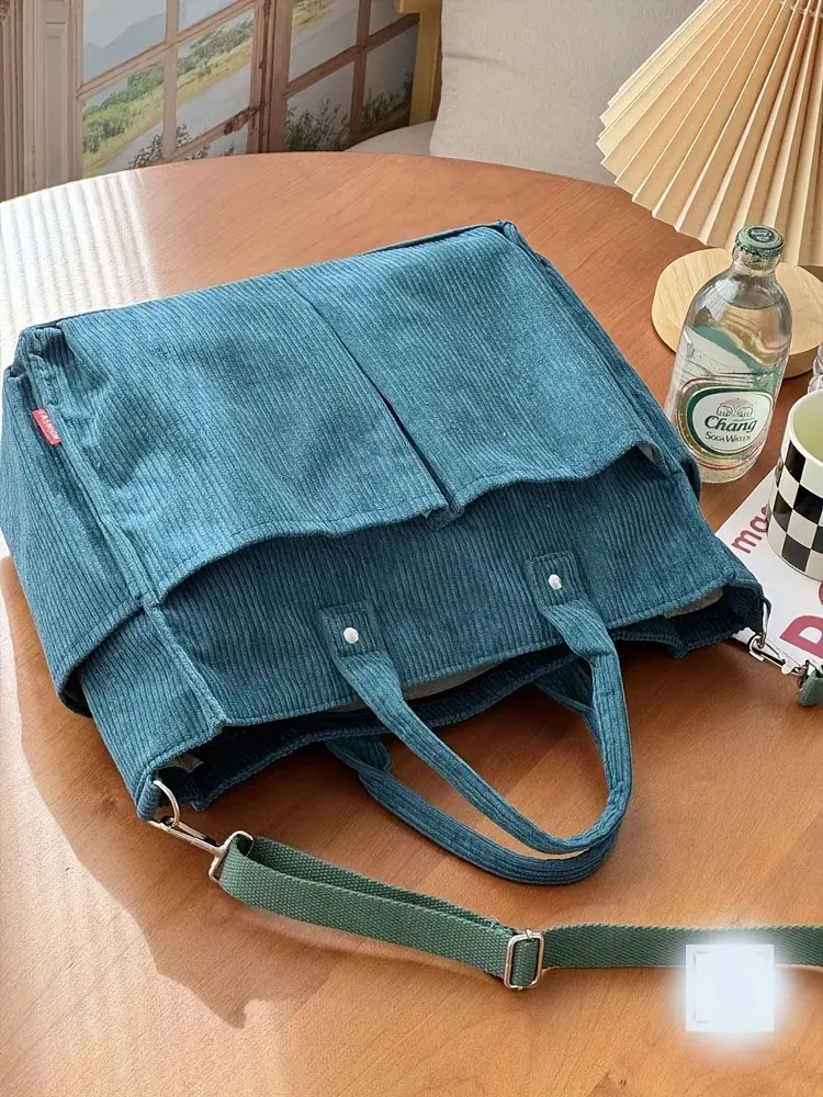 corduroy crossbody tote bag with stripes casual   commuter shoulder bag with multiple pockets thick autumn winter fabric polyester lining zip closure hand washable Product details 21