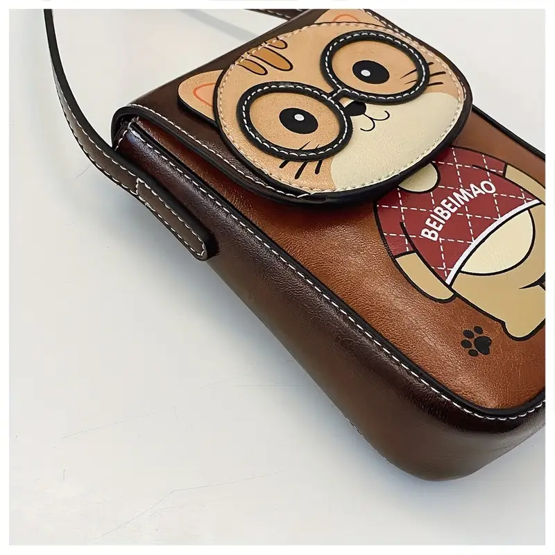 2025   mini cute cat animal print crossbody bag for women - adjustable strap, snap closure, nylon lining, olive brown/beige/pink - compact   phone purse, mini purse, casual accessory,   design, stylish  , small handbag, casual wear, women s accessory, trendy accessory, durable material, women s handbag,   details 5