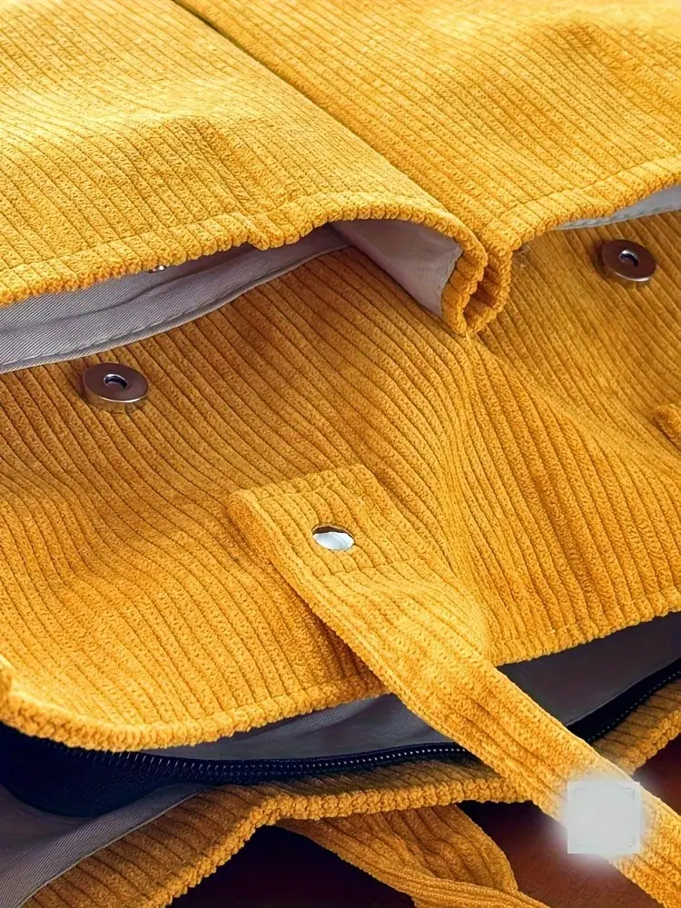 corduroy crossbody tote bag with stripes casual   commuter shoulder bag with multiple pockets thick autumn winter fabric polyester lining zip closure hand washable Product details 14
