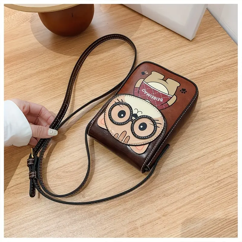 2025   mini cute cat animal print crossbody bag for women - adjustable strap, snap closure, nylon lining, olive brown/beige/pink - compact   phone purse, mini purse, casual accessory,   design, stylish  , small handbag, casual wear, women s accessory, trendy accessory, durable material, women s handbag,   details 8