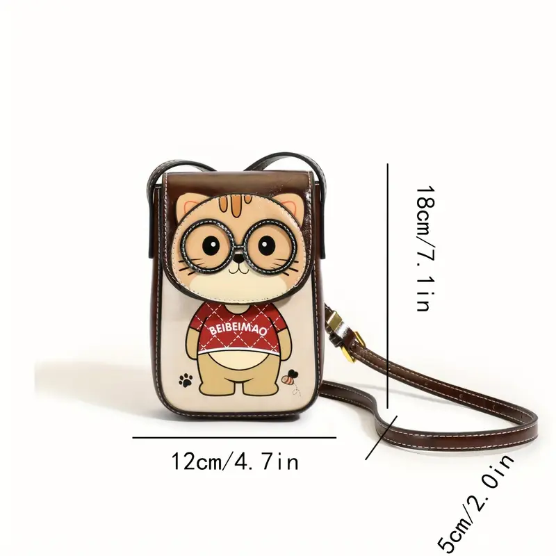2025   mini cute cat animal print crossbody bag for women - adjustable strap, snap closure, nylon lining, olive brown/beige/pink - compact   phone purse, mini purse, casual accessory,   design, stylish  , small handbag, casual wear, women s accessory, trendy accessory, durable material, women s handbag,   details 0