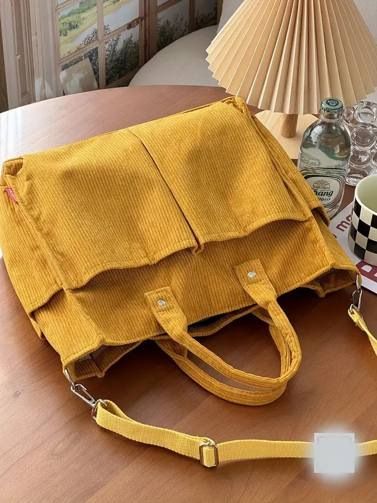 corduroy crossbody tote bag with stripes casual   commuter shoulder bag with multiple pockets thick autumn winter fabric polyester lining zip closure hand washable Product details 13