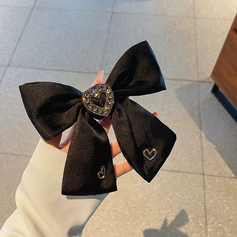 Black bow headwear flash diamond love back head hairpin female fashion temperament net red new spring clip