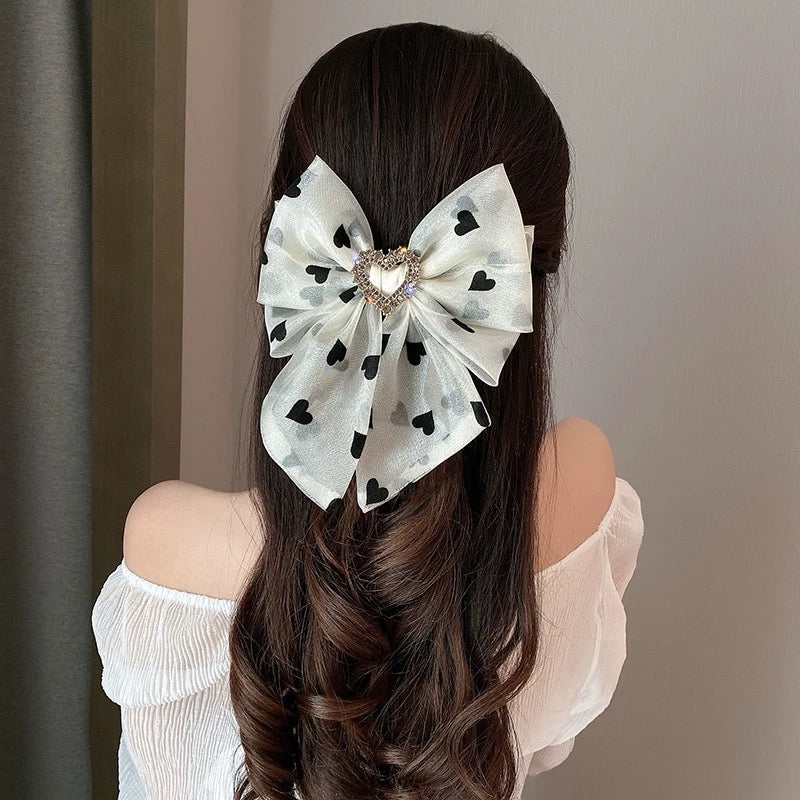 Streamer bow headwear hairpin female back head pearl hairpin new high-end spring clip ponytail clip