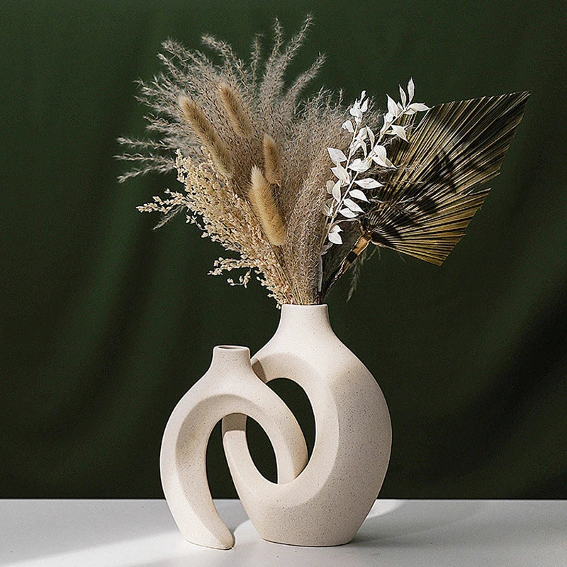 Japandi Beige Double Ceramic Vases
