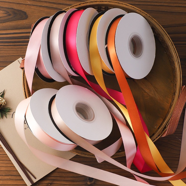 2.5CM solid color double-sided polyester ribbon flower bouquet packaging bag gift cake baking ribbon ribbon flower art