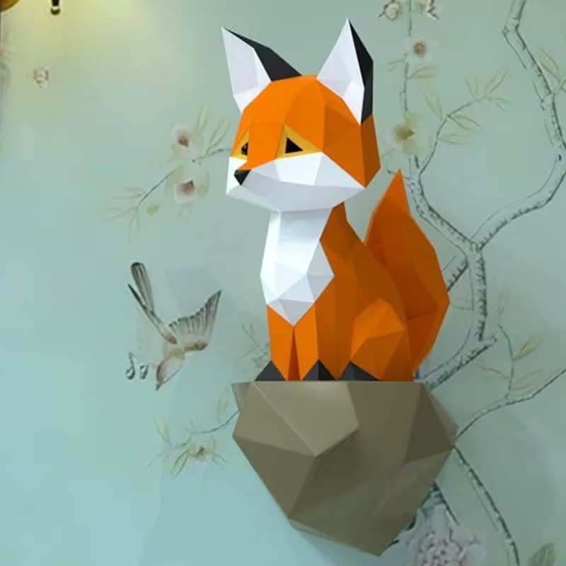 Small Animal Three-dimensional Paper Mold on Little Fox Rock Creative Decorative Ornaments Wall Hanging Children's Living Room Window