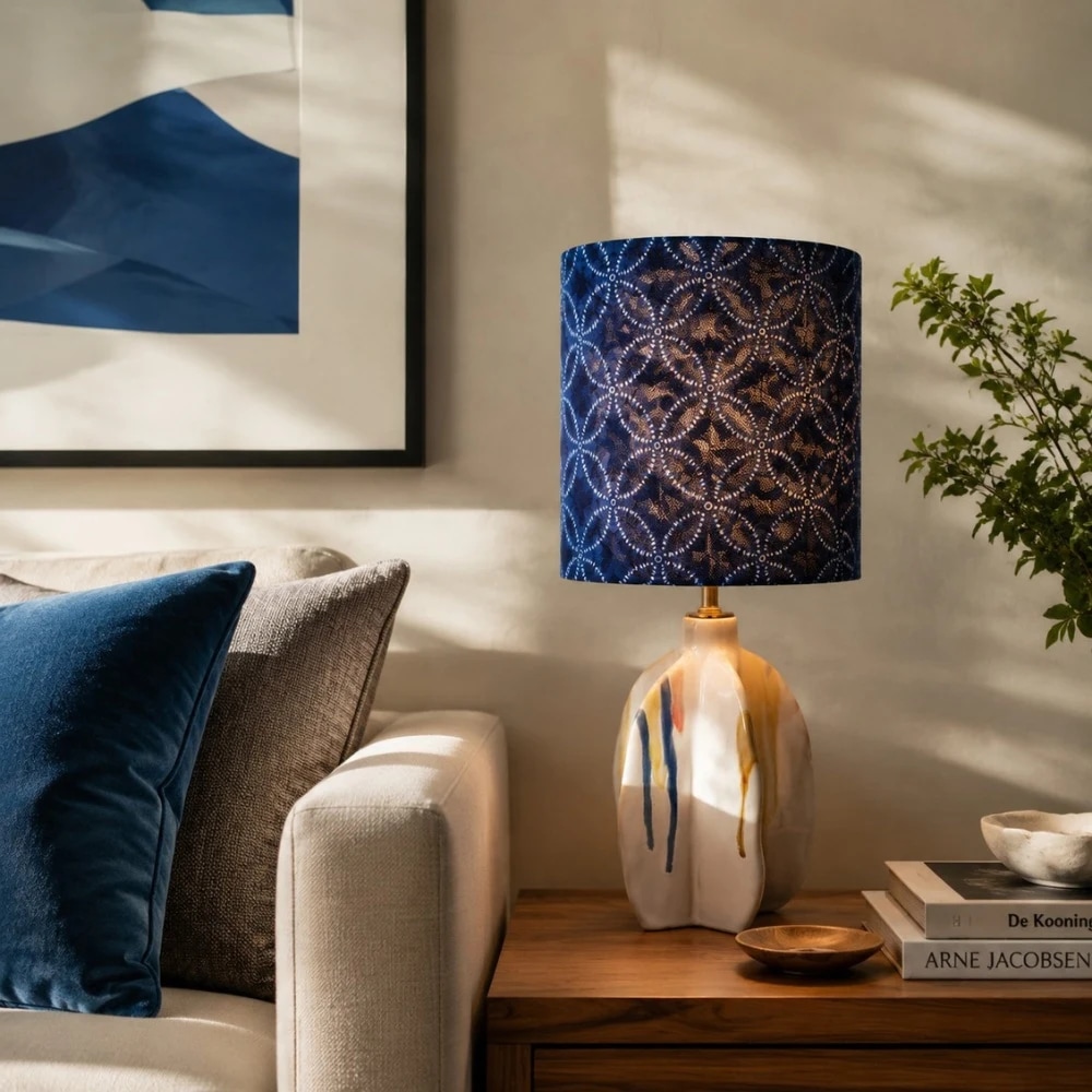 Blue Botanical Ceramic Table Lamp detail