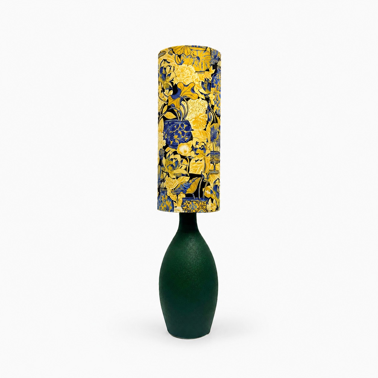 Žlutá modrá květinová stolní lampa
