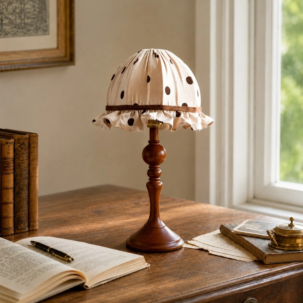 Table lamp styled on a writing desk